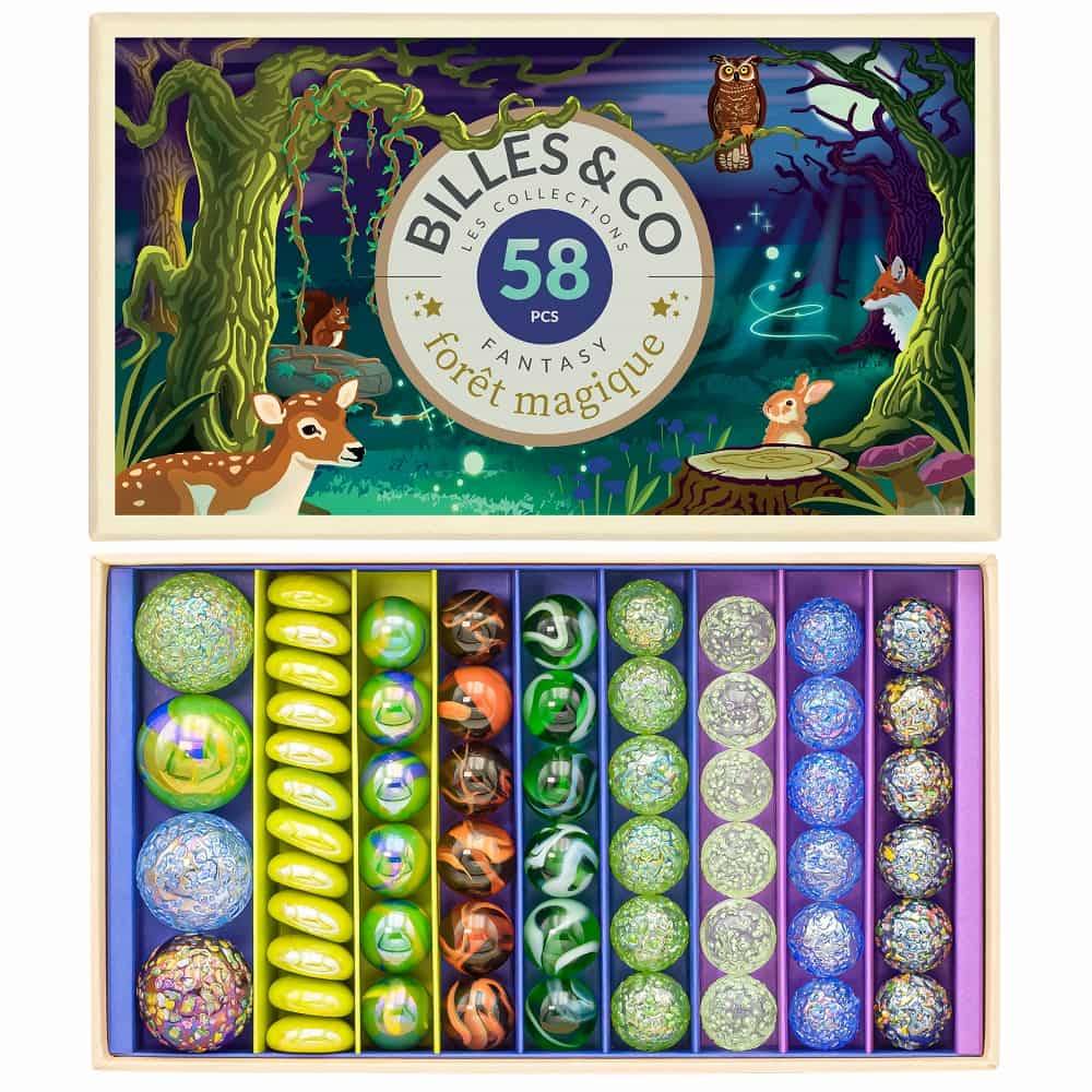 Grand coffret de 58 billes sur le thème Forêt magique - Billes