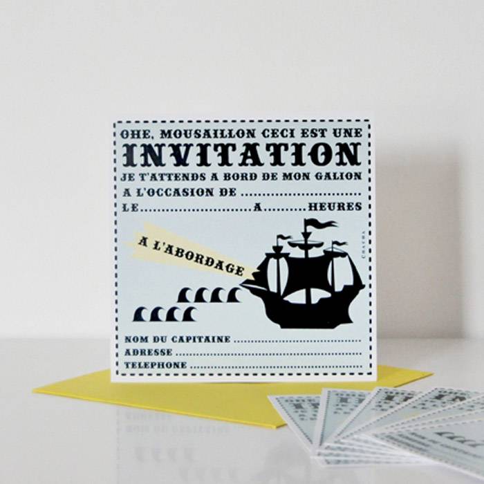 Cartes d'invitation Pirate - lot de 8