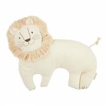 Coussin lion blanc Nobodinoz en coton bio  forme allongée avec crinière  décoration chambre enfant
