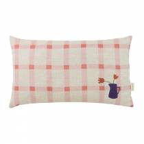 Coussin rectangulaire en lin français Vibes  motif carreaux rose et tulipe Nobodinoz