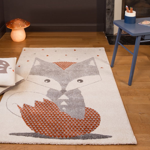 Tapis d'éveil bébé renard marron, écru et jaune moutarde MIMIZAN