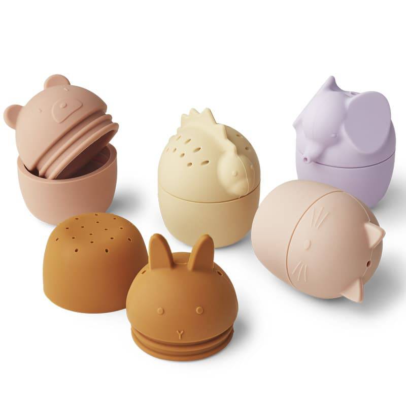 Liewood - Jouets de bain pour bébé - 5 animaux en silicone - modèle rose  Gaby