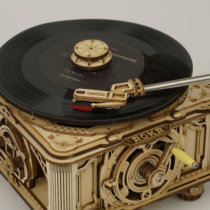 Maquette 3d en bois d'un gramophone - Rokr-Robotime