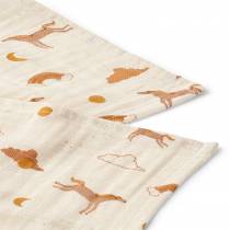 Lot de 2 langes bébé Dream à plat  coton bio imprimé animaux  Liewood