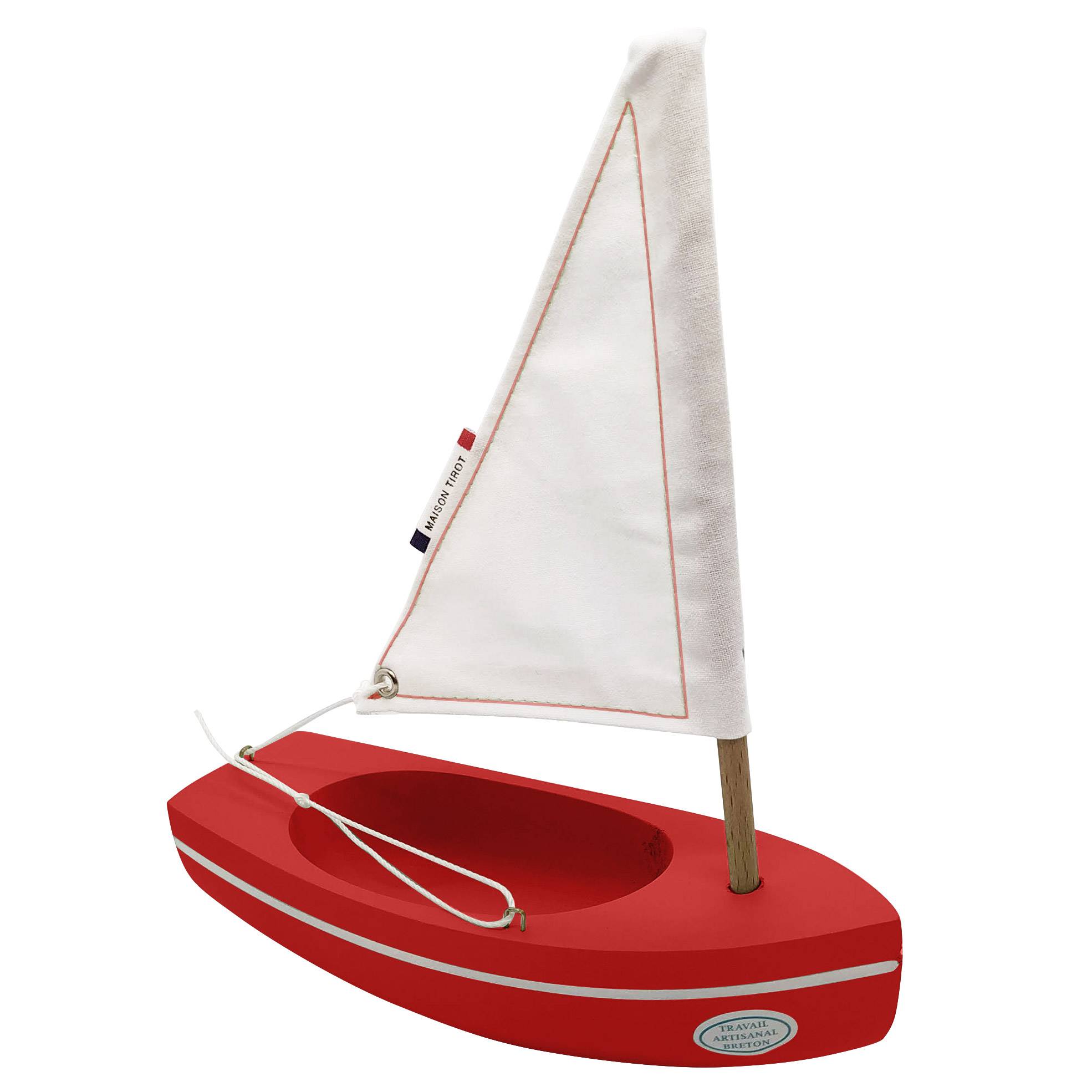 Tirot - Le bâchi bateau jouet en bois 17 cm coque rouge