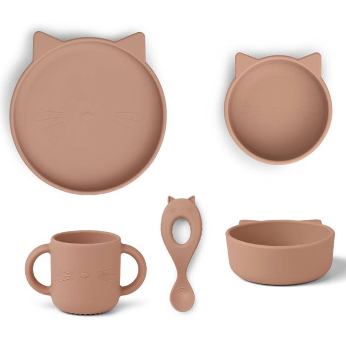 Liewood - kit repas en silicone - 4 pièces - Chat vieux rose