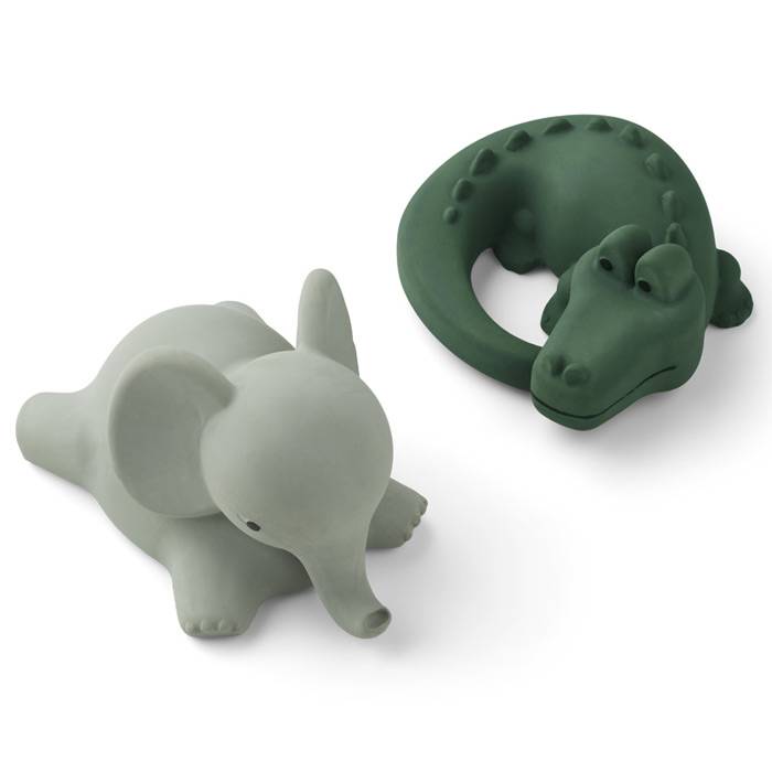 Liewood Jouets De Bain Pour Bebe Safari Elephant Gris Et Crocodile Vert