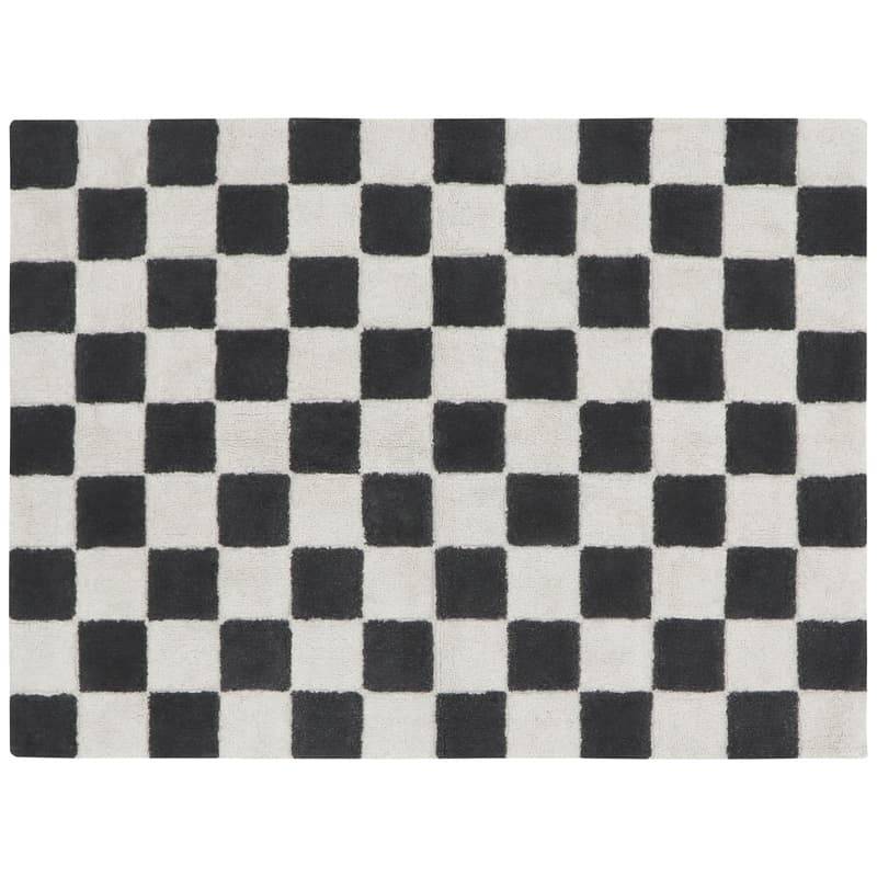 Tapis Tiles damier noir et blanc en coton, lavable en machine