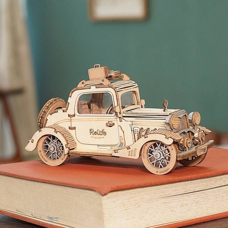 Maquette 3d en bois d'une voiture vintage tacot - Rokr-Robotime