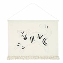 Suspension tapisserie murale brodée en coton bio avec tigre  collection Landscape Nobodinoz, 67x52 cm