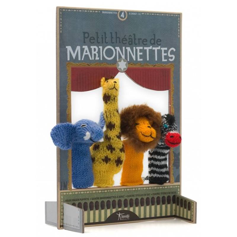 Théâtre de marionnettes et ses marionnettes à doigt en laine