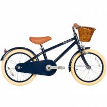 Vélo enfant 16 pouces bleu Banwood avec panier avant, selle et guidon marron - design élégant et adapté aux petits cyclistes
