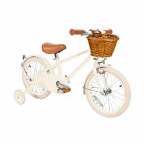 Vélo enfant 16 pouces crème Banwood avec panier, roulettes arrière et finitions marron - stabilité et confiance pour débutants