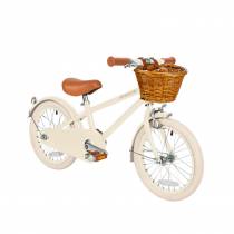 Vélo enfant 16 pouces crème Banwood avec panier et finitions marron - idéal pour une conduite ludique et sécurisée