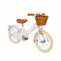 Vélo enfant 16 pouces rose poudré Banwood avec panier et finitions marron - idéal pour une conduite ludique et sécurisée