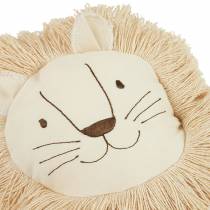Détail du coussin lion blanc Nobodinoz  visage brodé et crinière en coton biologique fabriqué en circuit court à Barcelone